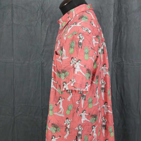 Button Down Surf Shirt - Pink with Hula Grils by Psycho Tuna - Men's XL - Picture 7 of 10